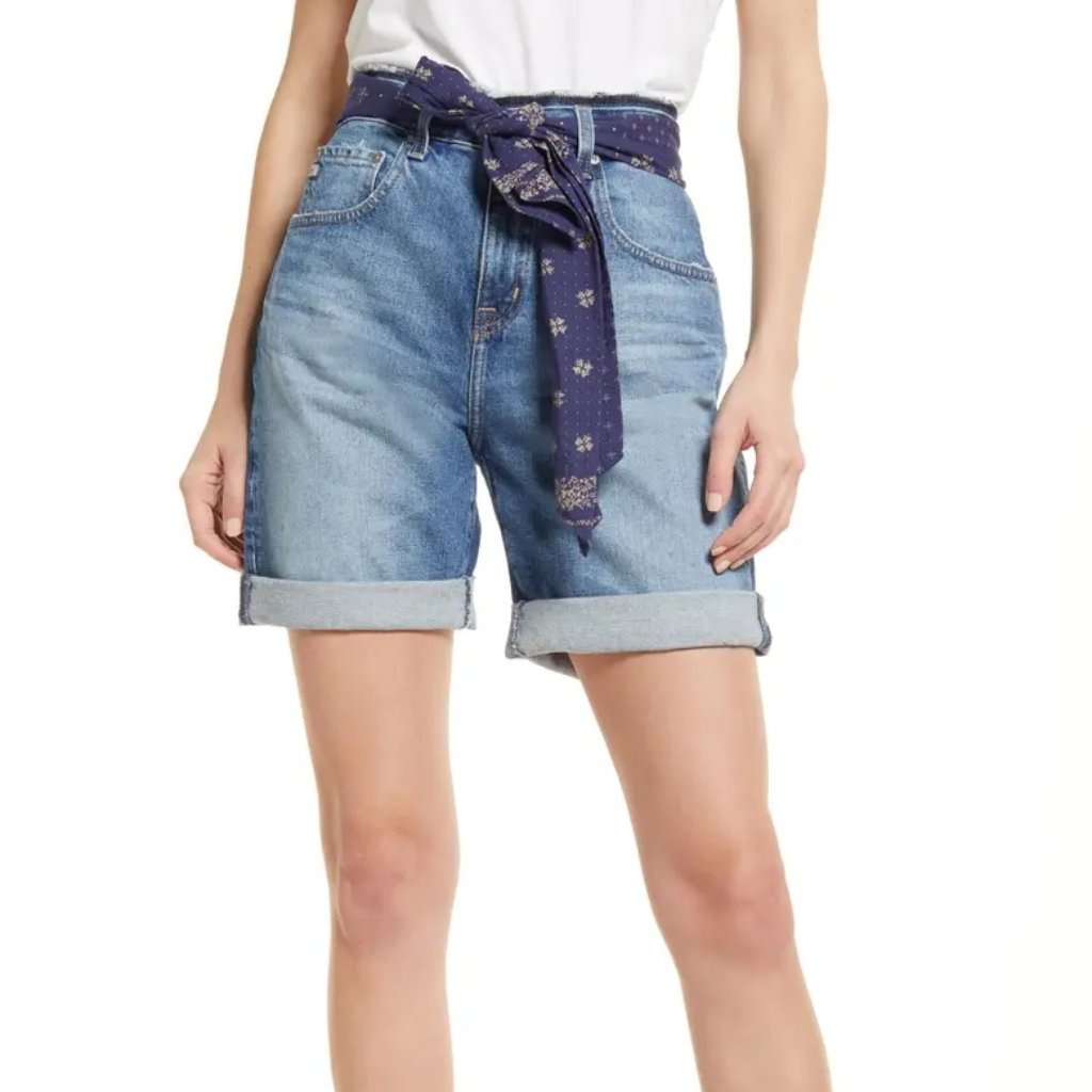 Ag Sloane Belted High Waist Denim Shorts In Venice Canal